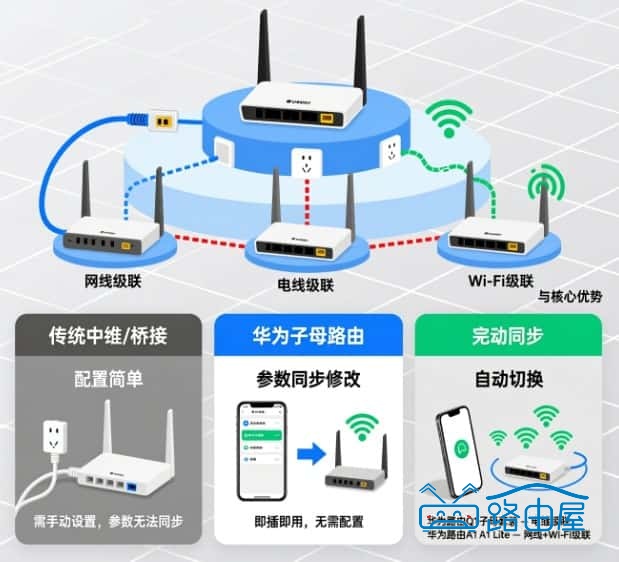 华为子母路由是什么？与Wi-Fi中继、桥接有何区别？